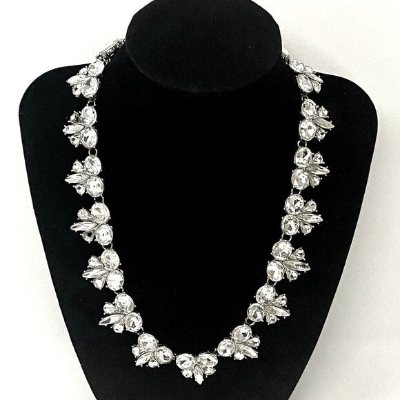 NWOT LANE BRYANT Necklace Statement Party Rhinestones Floral Silver Tone -18 In - Picture 1 of 6